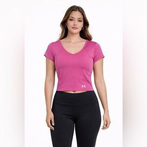 Under Armour Movement Fitted Cropped Training Top Pink Size Small